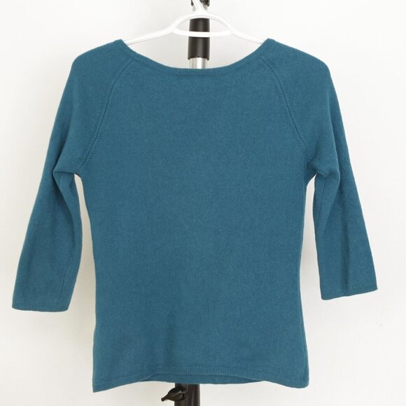 InCashmere 100% Cashmere Blue Boatneck 3/4‎ Sleeve Pullover Sweater Sz S - Picture 7 of 12